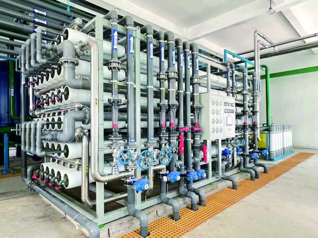 MBR system for industrial wastewater recycling with membrane modules and pipelines